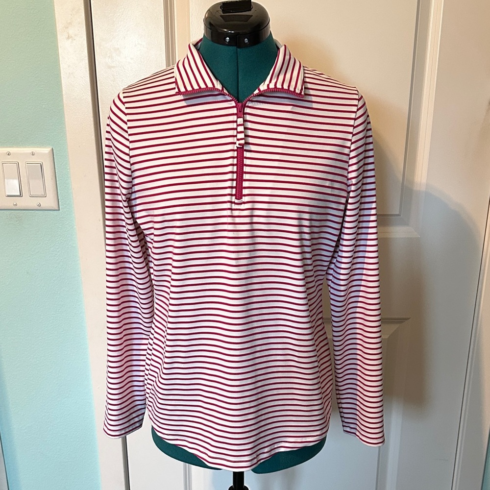 Chico's Red and White Striped Top 3/4 Zip